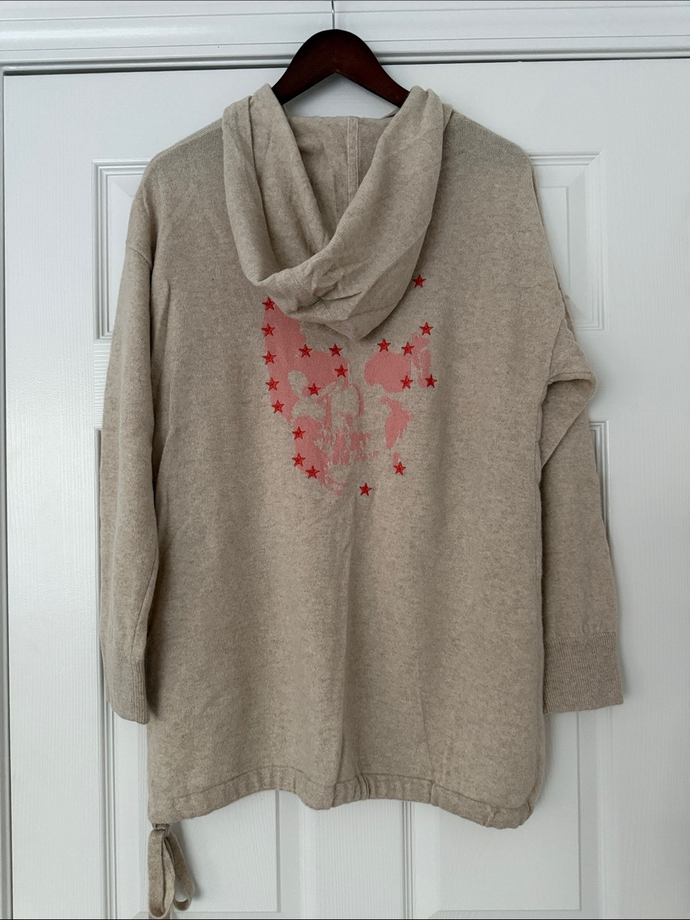 Skull Cashmere 100% Cashmere  Neutral Cream Hooded Tunic Sweater sz M oversized